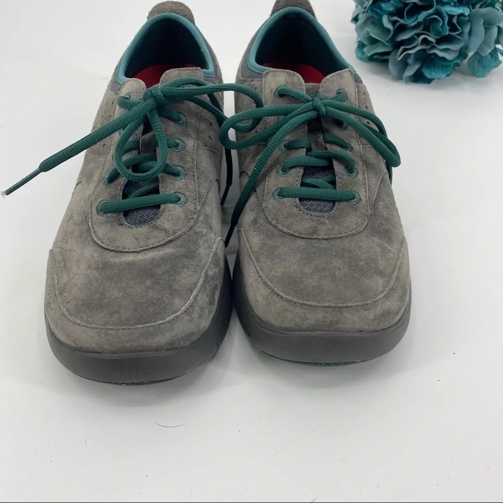 Women's Grey Suede Lace-Up Comfort Shoe with Teal Accents
